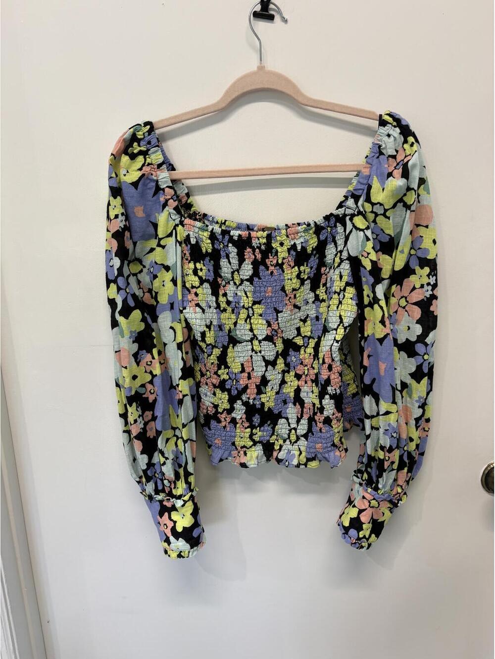 Free People Floral Smocked Long Sleeve Top Medium